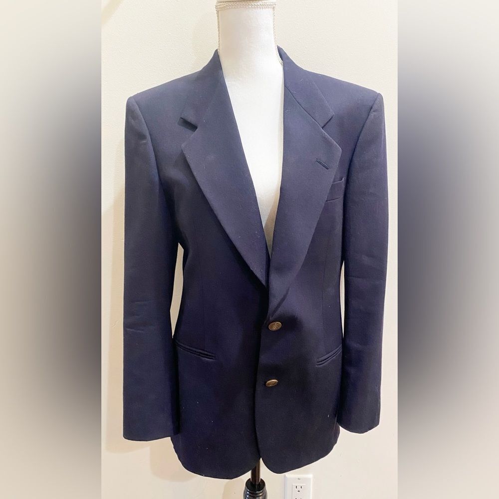 Vintage Pierre Cardin Wool Blazer Gold Tone Logo 2 Buttons 70s 80s Size 29 Long